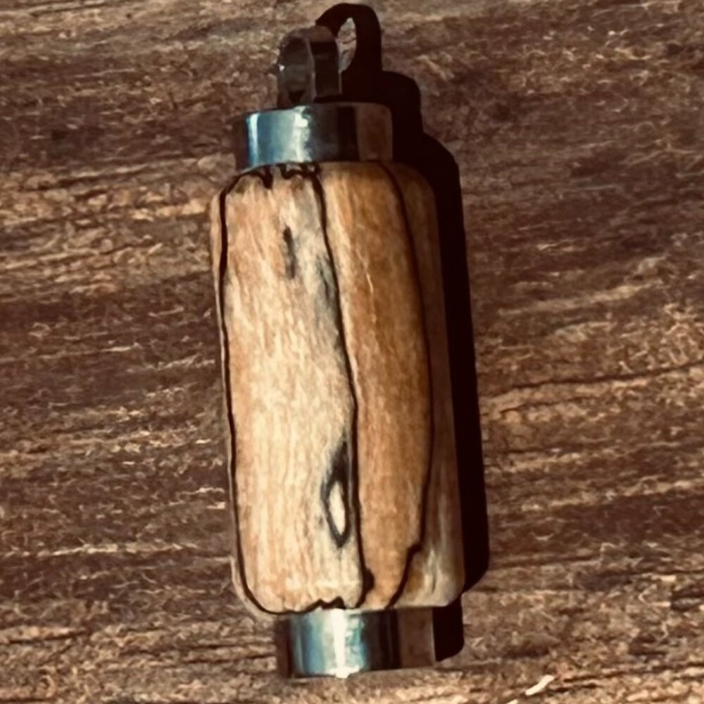 Hand Turned Wood Cremation Pendant: Walnut & Maple Stainless Steel Urn Necklace